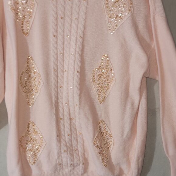Pink Angora Sequin Sweater Womens Medium Wool Blend Winterwear Pastel Feminine - Picture 4 of 12